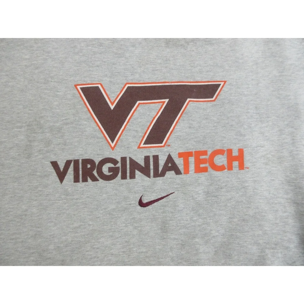 VTG Virginia Tech Hokies Sweatshirt Mens 2XL‎ Gray Center Swoosh Football Nike